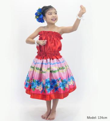 Hula Kids Blouse & Double Pa'u Set-Up with Hibiscus Print / Luxury Collection / Red / Jp132rd