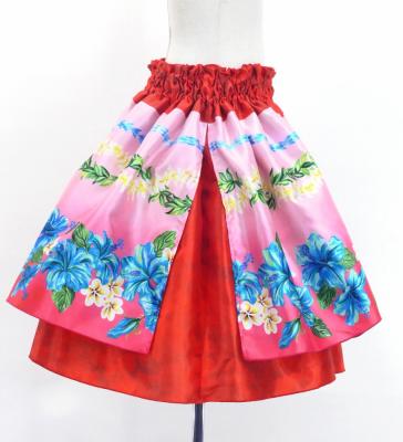 Hula Kids Blouse & Double Pa'u Set-Up with Hibiscus Print / Luxury Collection / Red / Jp132rd
