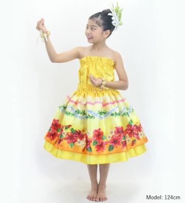 Hula Kids Blouse & Double Pa'u Set-Up with Hibiscus Print / Luxury Collection / Yellow / Jp132ye