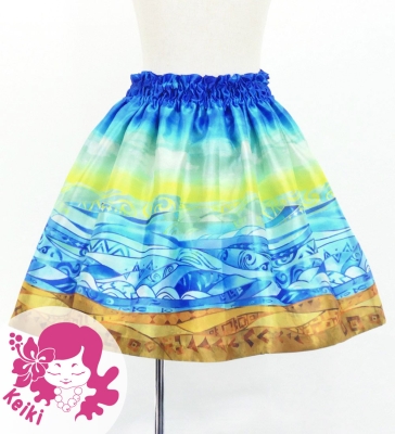 Hula Kids Shantung Pa'u Skirt with Kahiko & Sea Print / Luxury Collection / Jp137bl