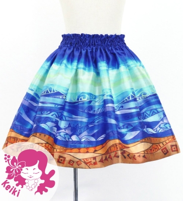 Hula Kids Shantung Pa'u Skirt with Kahiko & Sea Print / Luxury Collection / Jp137dbl