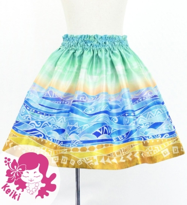 Hula Kids Shantung Pa'u Skirt with Kahiko & Sea Print / Luxury Collection / Jp137lbl