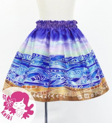 Hula Kids Shantung Pa'u Skirt with Kahiko & Sea Print / Luxury Collection / Jp137pu