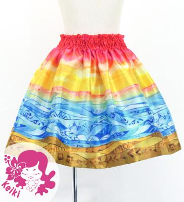 Hula Kids Shantung Pa'u Skirt with Kahiko & Sea Print / Luxury Collection / Jp137rd