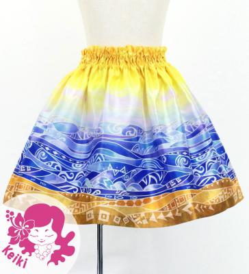 Hula Kids Shantung Pa'u Skirt with Kahiko & Sea Print / Luxury Collection / Jp137ye