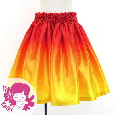 Hula Kids Shantung Pa'u Skirt with Dark Orange & Yellow / Luxury Collection / Jp143dorye
