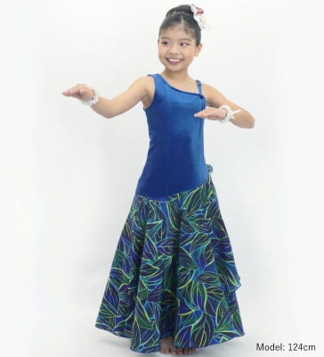 Hula Kids One Shoulder Dress with Ti Leaf/ Luxury Collection / Blue / Jp144bl