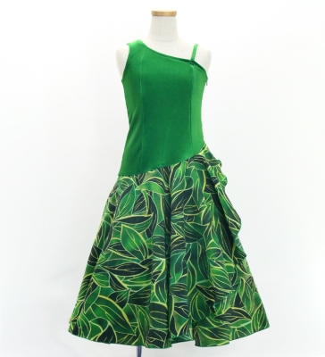 Hula Kids One Shoulder Dress with Ti Leaf/ Luxury Collection / Dark Green / Jp144dgr