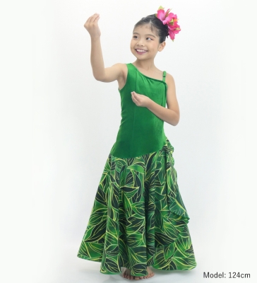 Hula Kids One Shoulder Dress with Ti Leaf/ Luxury Collection / Dark Green / Jp144dgr