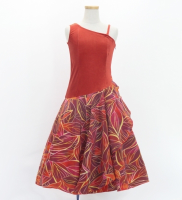 Hula Kids One Shoulder Dress with Ti Leaf/ Luxury Collection / Dark Red / Jp144drd