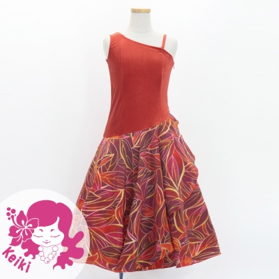 Hula Kids One Shoulder Dress with Ti Leaf/ Luxury Collection / Dark Red / Jp144drd