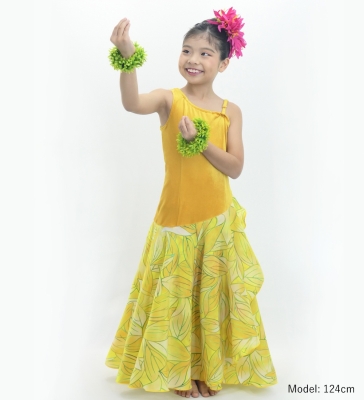 Hula Kids One Shoulder Dress with Ti Leaf/ Luxury Collection / Lemon Yellow / Jp144lm