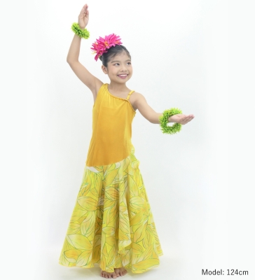 Hula Kids One Shoulder Dress with Ti Leaf/ Luxury Collection / Lemon Yellow / Jp144lm