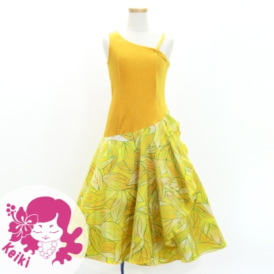 Hula Kids One Shoulder Dress with Ti Leaf/ Luxury Collection / Lemon Yellow / Jp144lm