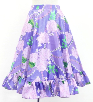 Hula Kids Long Frill Shantung Circular Skirt with Lokelani Print / Purple / Jp145