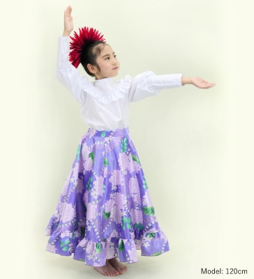Hula Kids Long Frill Shantung Circular Skirt with Lokelani Print / Purple / Jp145