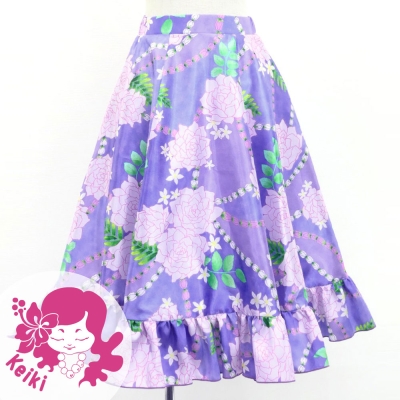 Hula Kids Long Frill Shantung Circular Skirt with Lokelani Print / Purple / Jp145
