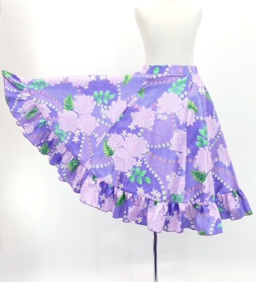 Hula Kids Long Frill Shantung Circular Skirt with Lokelani Print / Purple / Jp145