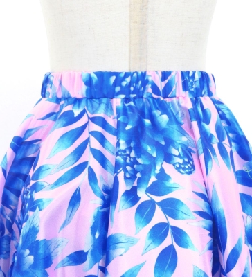Hula Kids Long Frill Shantung Circular Skirt with Protea Print / Pink & Blue / Jp146