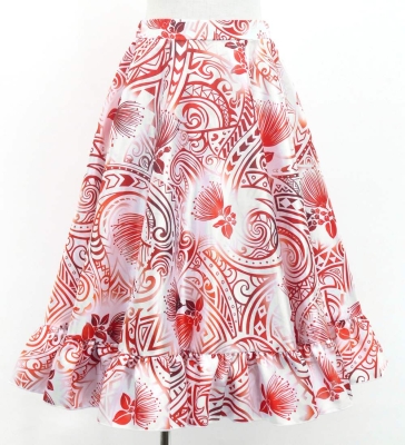 Hula Kids Long Frill Shantung Circular Skirt with Lehua Print / White / Jp147