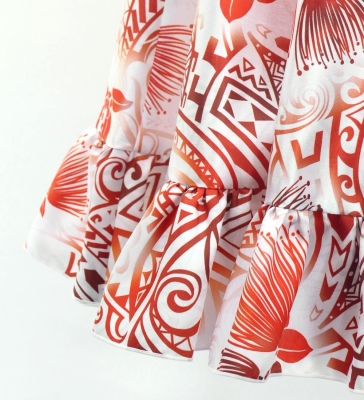 Hula Kids Long Frill Shantung Circular Skirt with Lehua Print / White / Jp147