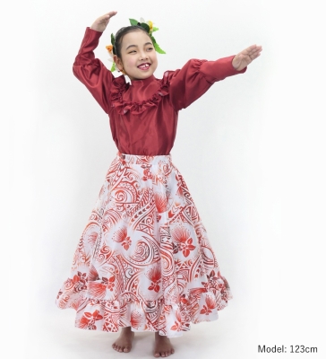 Hula Kids Long Frill Shantung Circular Skirt with Lehua Print / White / Jp147