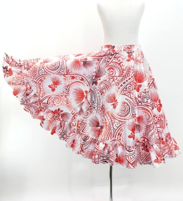 Hula Kids Long Frill Shantung Circular Skirt with Lehua Print / White / Jp147