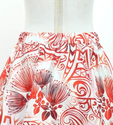 Hula Kids Long Frill Shantung Circular Skirt with Lehua Print / White / Jp147