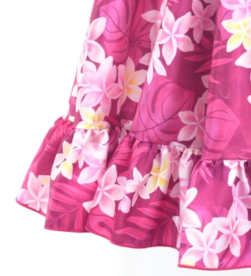 Hula Kids Long Frill Shantung Circular Skirt with Plumeria Lei Print / Red Purple / Jp148