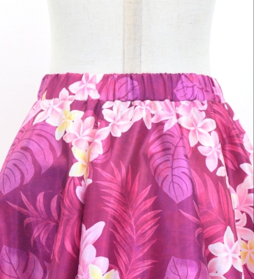 Hula Kids Long Frill Shantung Circular Skirt with Plumeria Lei Print / Red Purple / Jp148