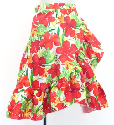 Hula Kids Wrap Skirt with Frills / Hibiscus / White / Jp149