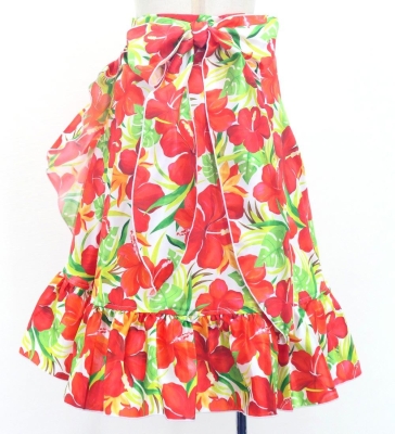Hula Kids Wrap Skirt with Frills / Hibiscus / White / Jp149