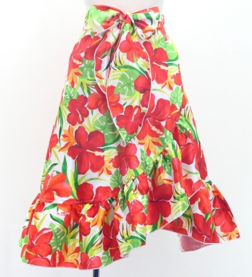 Hula Kids Wrap Skirt with Frills / Hibiscus / White / Jp149