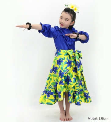 Hula Kids Wrap Skirt with Frills / Hibiscus / Yellow / Jp150