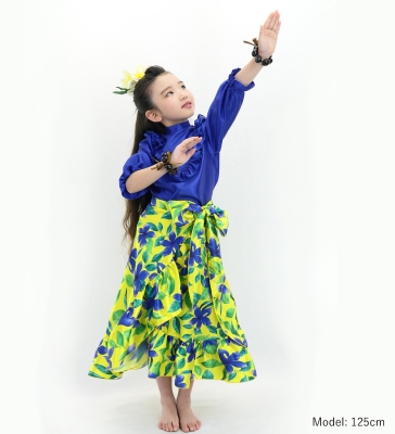 Hula Kids Wrap Skirt with Frills / Hibiscus / Yellow / Jp150