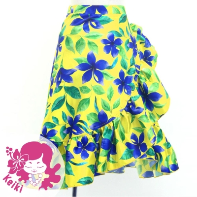 Hula Kids Wrap Skirt with Frills / Hibiscus / Yellow / Jp150