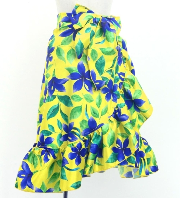 Hula Kids Wrap Skirt with Frills / Hibiscus / Yellow / Jp150