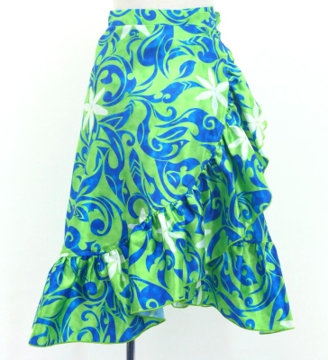 Hula Kids Wrap Skirt with Frills / Kahiko & Tiare / Green & Blue / Jp152