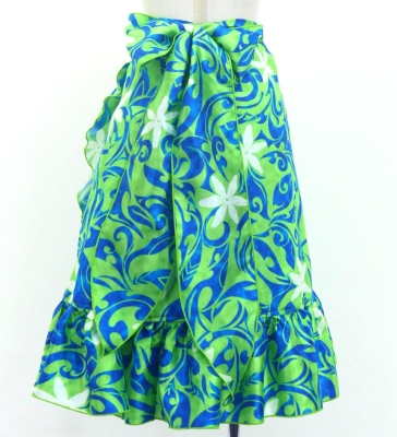 Hula Kids Wrap Skirt with Frills / Kahiko & Tiare / Green & Blue / Jp152