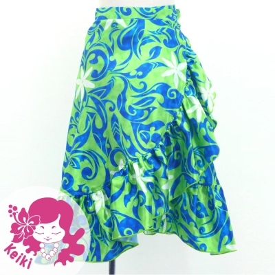 Hula Kids Wrap Skirt with Frills / Kahiko & Tiare / Green & Blue / Jp152