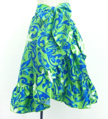 Hula Kids Wrap Skirt with Frills / Kahiko & Tiare / Green & Blue / Jp152