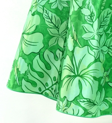 Hula Kids Long Dress with Hawaiian Flower Print / Luxury Collection / Green / Jp153gr