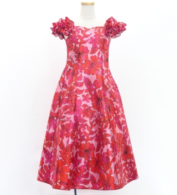 Hula Kids Long Dress with Hawaiian Flower Print / Luxury Collection / Red / Jp153rd