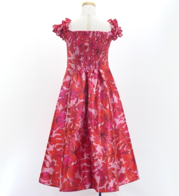 Hula Kids Long Dress with Hawaiian Flower Print / Luxury Collection / Red / Jp153rd