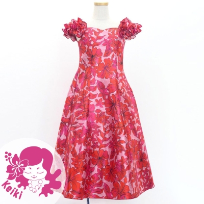 Hula Kids Long Dress with Hawaiian Flower Print / Luxury Collection / Red / Jp153rd