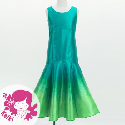 Hula Kids Shantung Long Gradation Dress / Luxury Collection / Turquoise Blue & Light Green / Jp156tbllgr