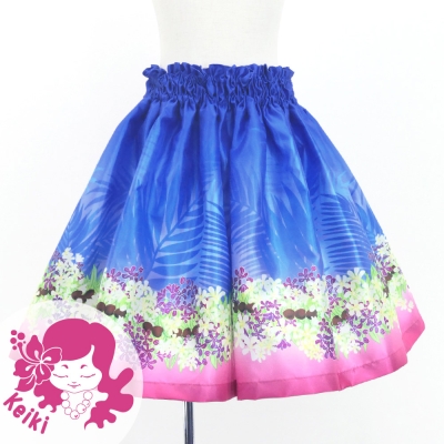 Hula Kids Shantung Pa'u Skirt with Kukui Flower & Kukui Nut Lei Print / Luxury Collection / Blue / Jp158bl