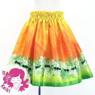 Hula Kids Shantung Pa'u Skirt with Kukui Flower & Kukui Nut Lei Print / Luxury Collection / Orange / Jp158or