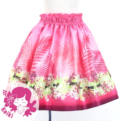 Hula Kids Shantung Pa'u Skirt with Kukui Flower & Kukui Nut Lei Print / Luxury Collection / Pink / Jp158pi