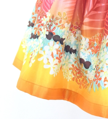 Hula Kids Shantung Pa'u Skirt with Kukui Flower & Kukui Nut Lei Print / Luxury Collection / Red / Jp158rd